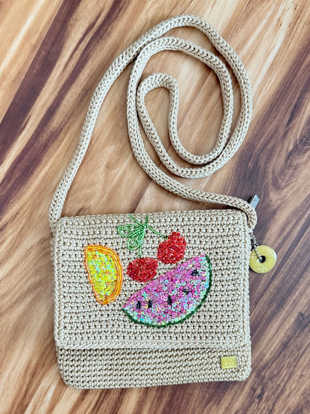 The SAK Sequin Fruit Crochet Crossbody Bag